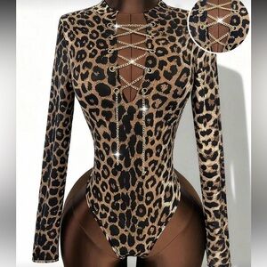 Wild Leopard Lace-Up Bodysuit